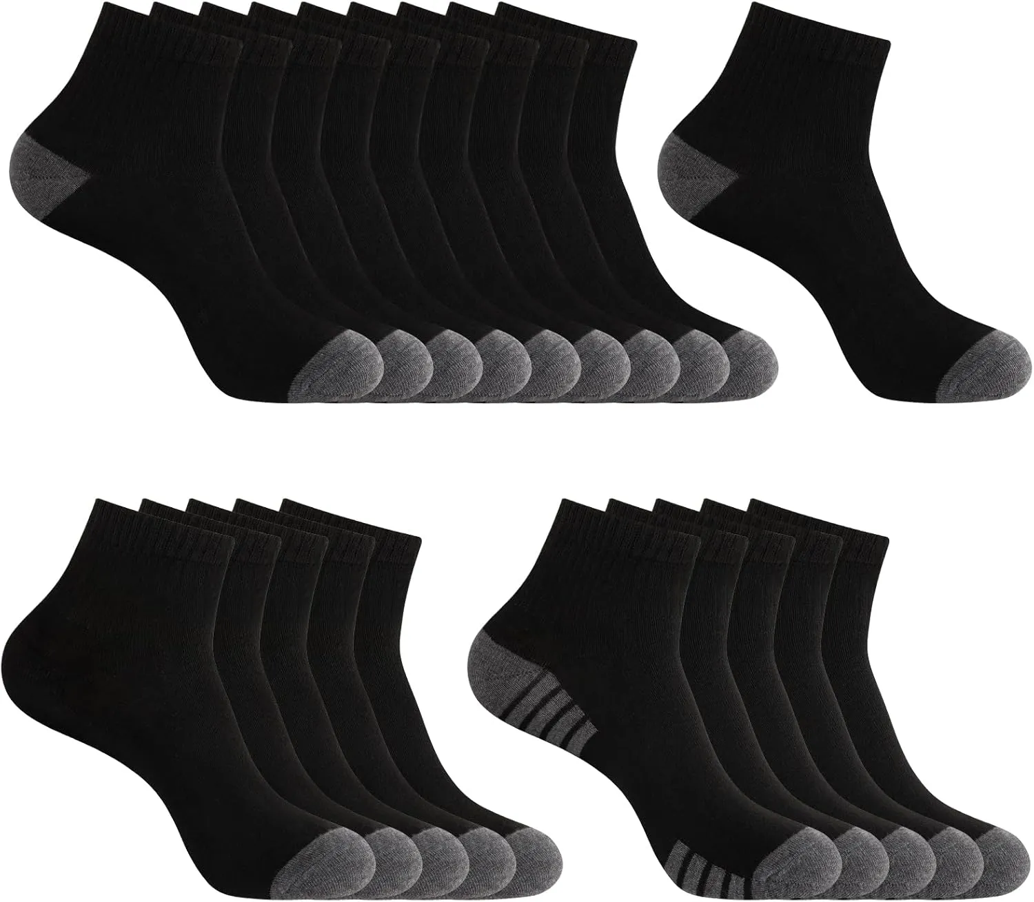 20 Pack 3 Styles Men's/Women's Mini Crew Ankle Socks Quarter Bulk - Breathable Thin Athletic Socks, Fits Shoe Size 8-12