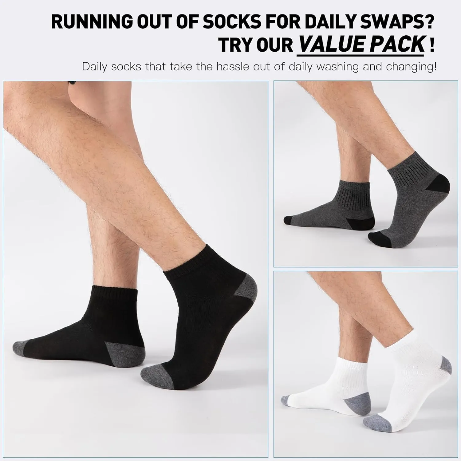 20 Pack 3 Styles Men's/Women's Mini Crew Ankle Socks Quarter Bulk - Breathable Thin Athletic Socks, Fits Shoe Size 8-12
