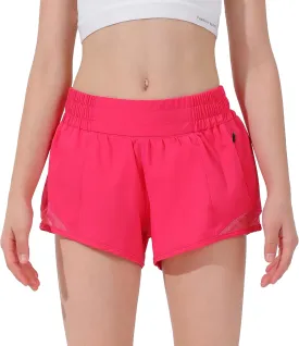 Aurefin Girls Athletic Shorts, Lightweight Running Shorts for Teen Girls Kids Sports Active Short with Zip Pocket and Elastic