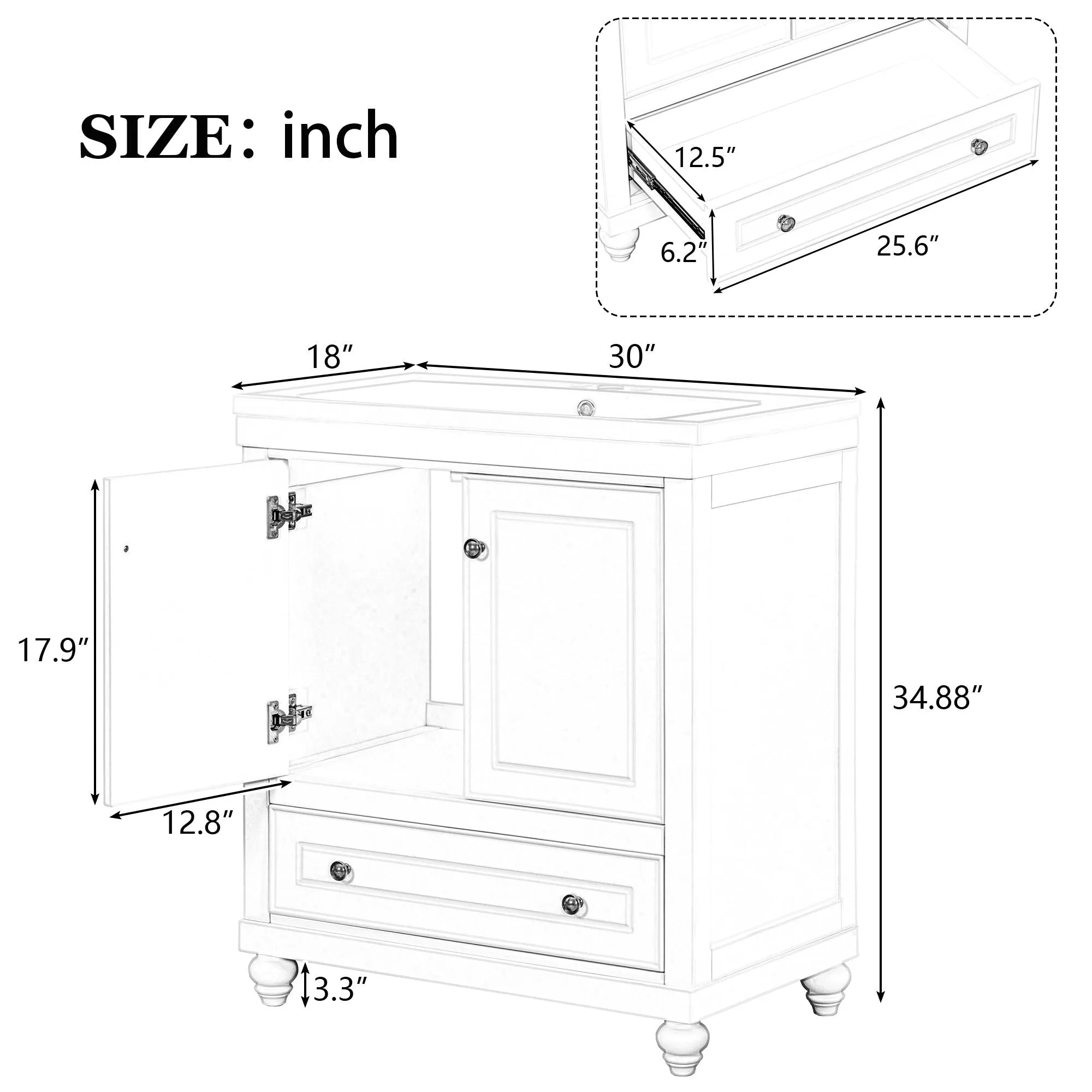Bathroom Vanity With Sink, Combo, Cabinet With Doors And Drawer, Solid Frame And MDF Board