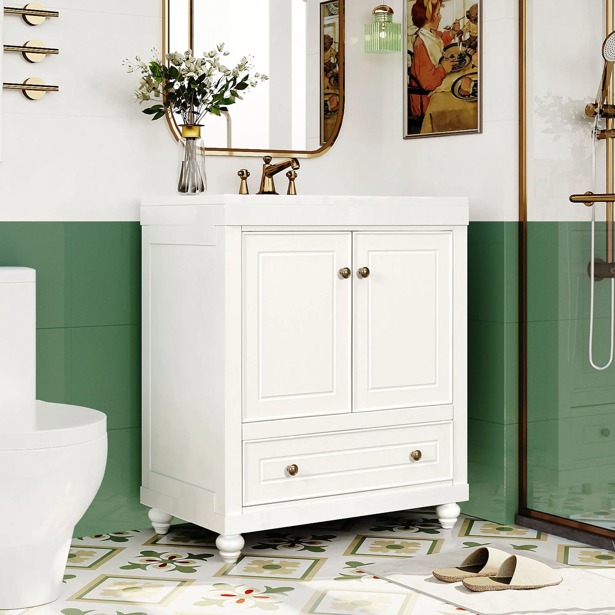 Bathroom Vanity With Sink, Combo, Cabinet With Doors And Drawer, Solid Frame And MDF Board