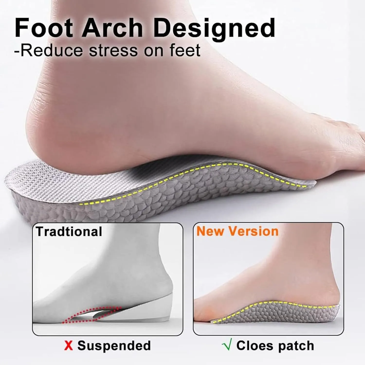 Height Increase Insole - Orthopedic Shoes High Pads 2PCS Height Increase Insoles for Men Women Arch Support Shoe Lifts Shock Absorption Heel Lift Insole (Black, 1.4in/3.5cm)