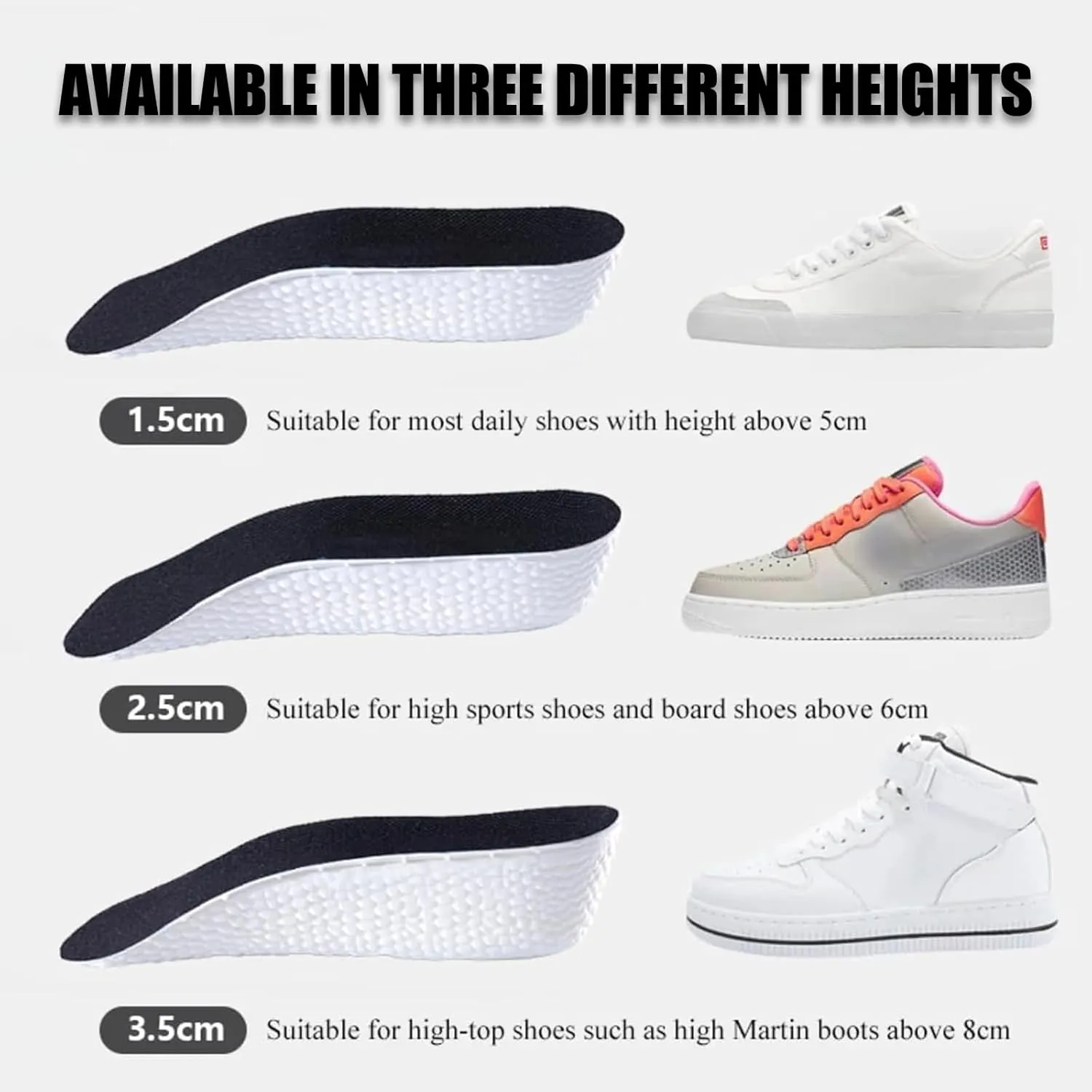 Height Increase Insole - Orthopedic Shoes High Pads 2PCS Height Increase Insoles for Men Women Arch Support Shoe Lifts Shock Absorption Heel Lift Insole (Black, 1.4in/3.5cm)