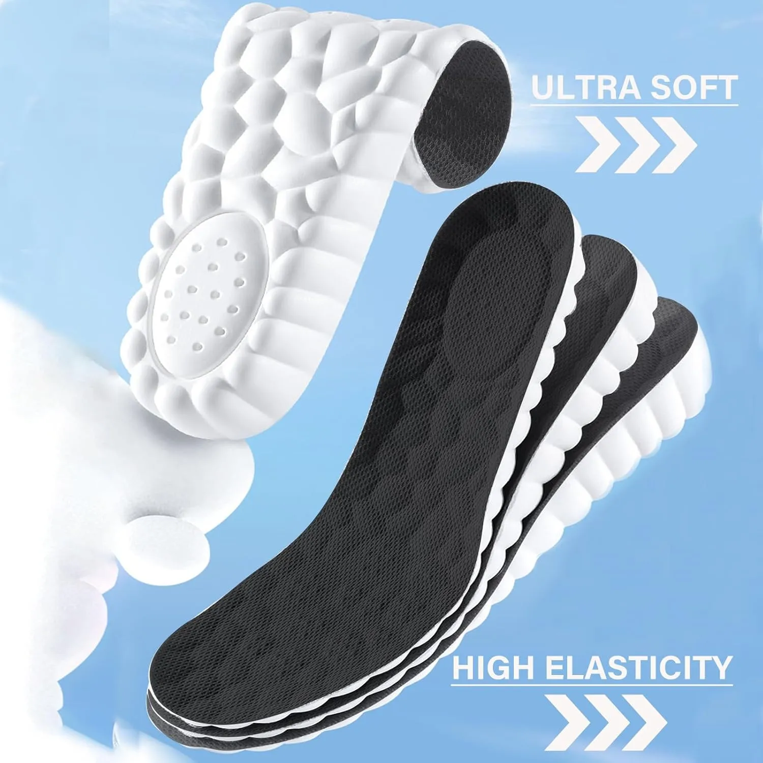 Height Increase Memory Foam Insoles for Men & Women - Taller Heel Lift Shoe Inserts with Breathable Cushioned Comfort for Sports Shoes, Work Boots | Trim to Fit (Black 2.5cm, 9-11.5 US Men)