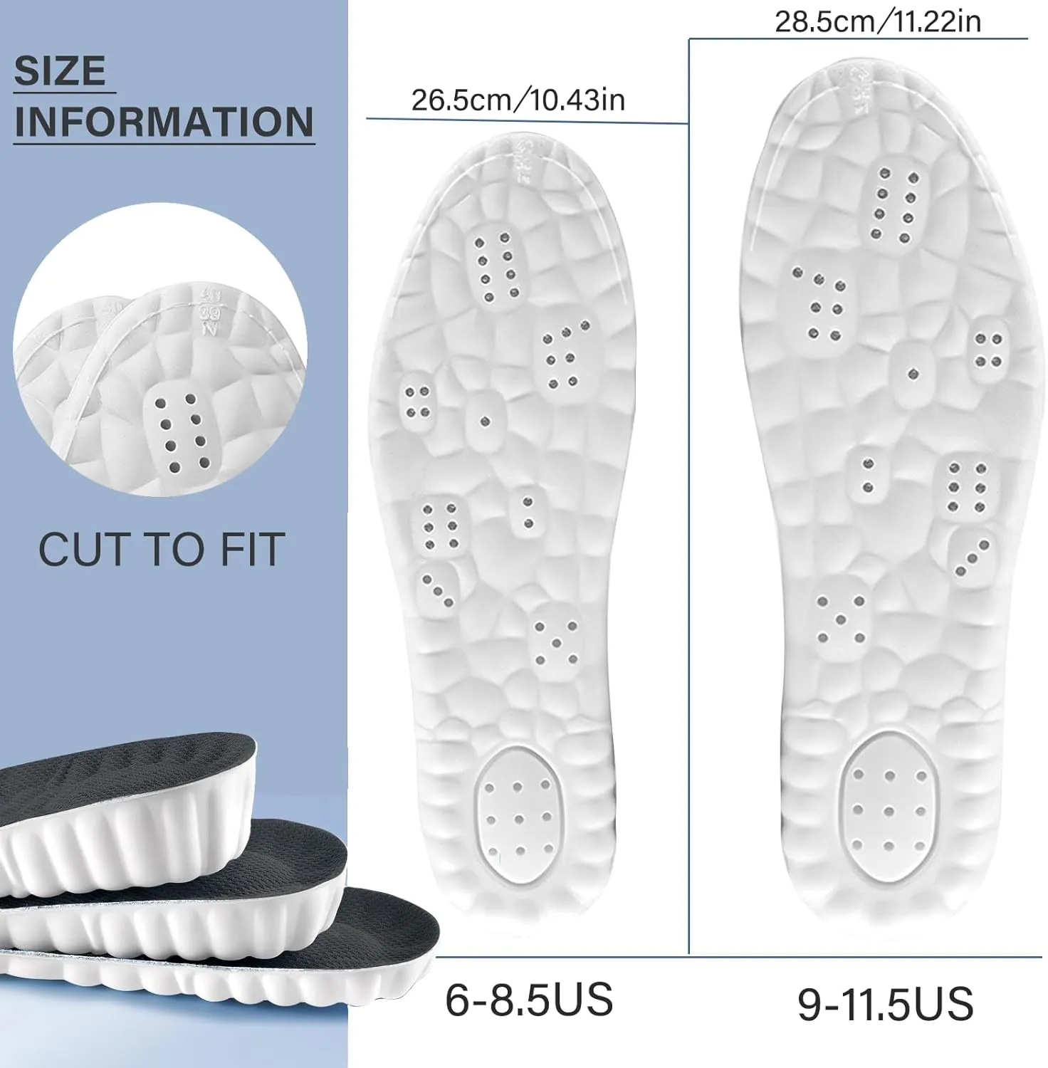 Height Increase Memory Foam Insoles for Men & Women - Taller Heel Lift Shoe Inserts with Breathable Cushioned Comfort for Sports Shoes, Work Boots | Trim to Fit (Black 2.5cm, 9-11.5 US Men)