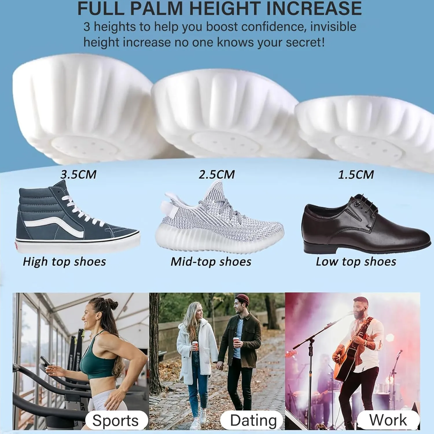 Height Increase Memory Foam Insoles for Men & Women - Taller Heel Lift Shoe Inserts with Breathable Cushioned Comfort for Sports Shoes, Work Boots | Trim to Fit (Black 2.5cm, 9-11.5 US Men)