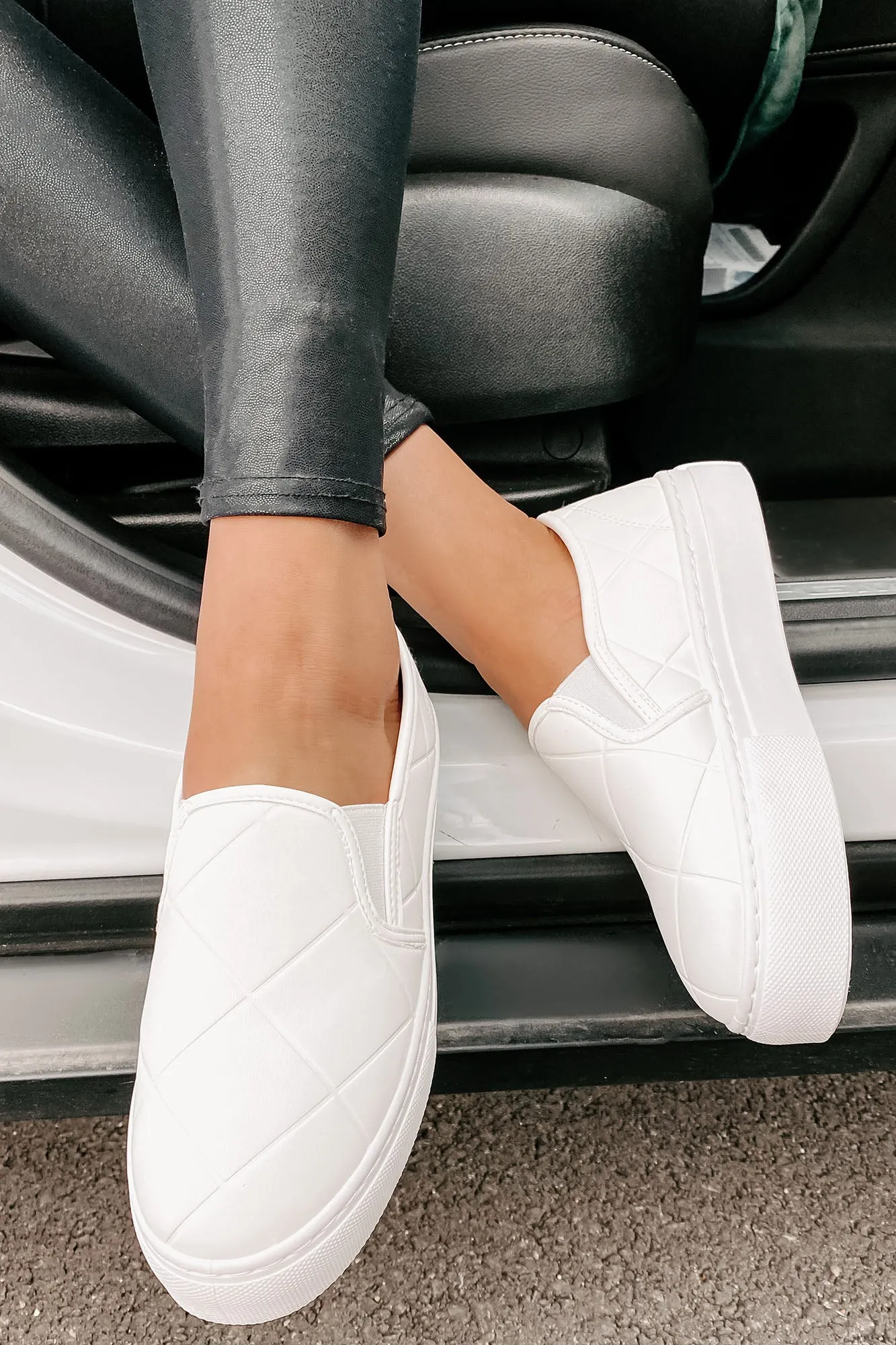 In A Rush Quilted Platform Sneaker (White)
