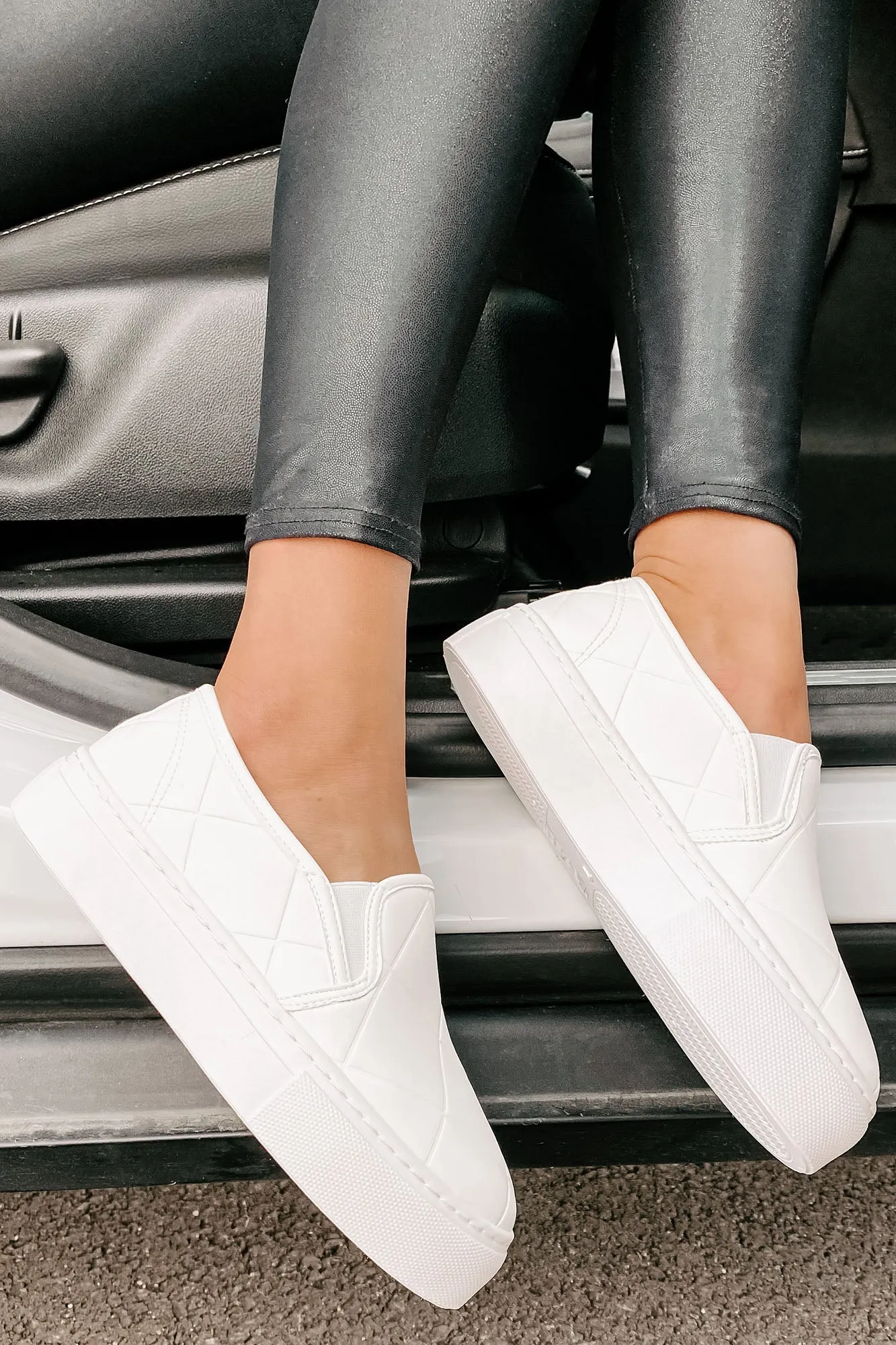 In A Rush Quilted Platform Sneaker (White)