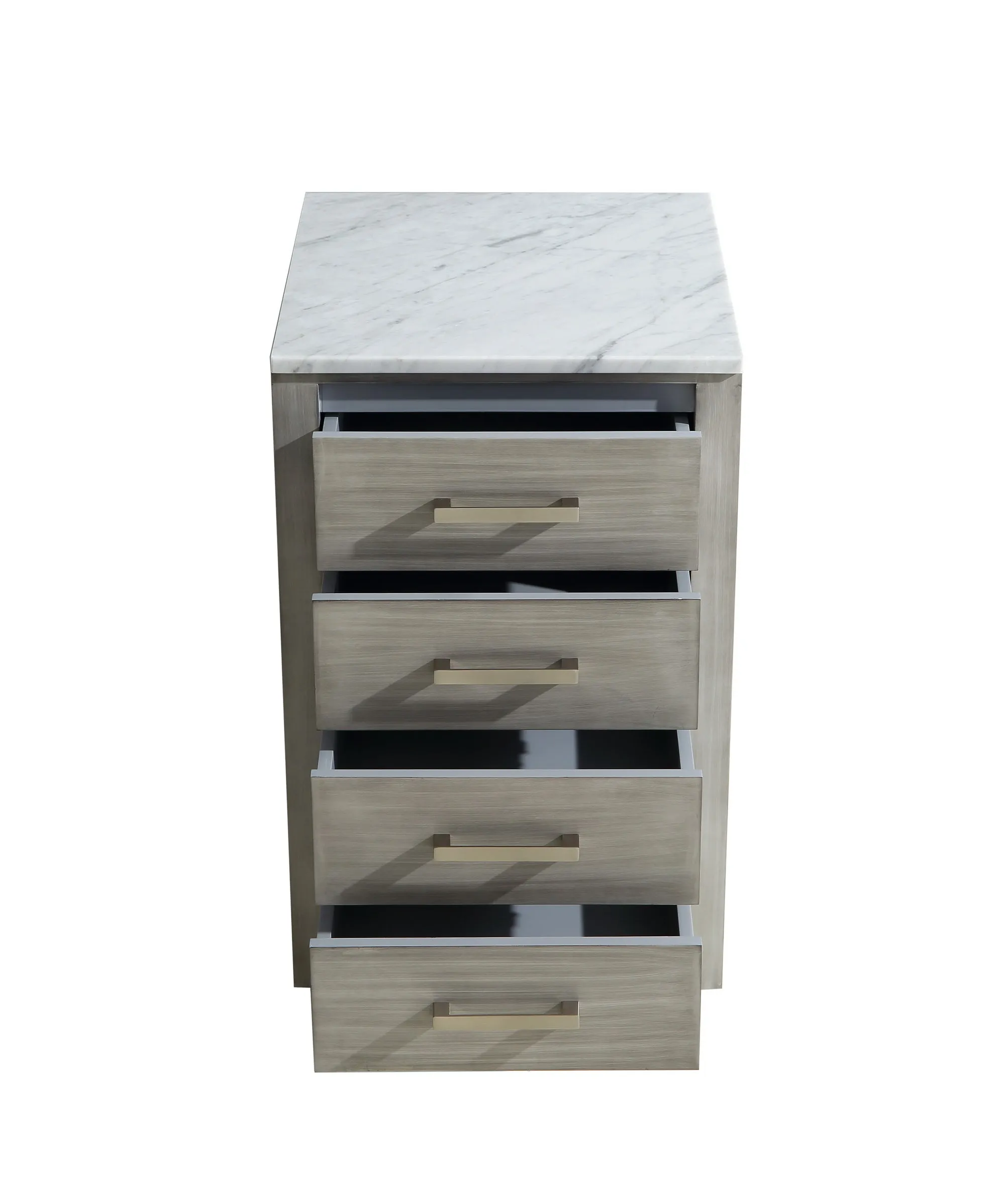 Jacques 20" Side Cabinet in Distressed Grey, White Carrara Marble Top