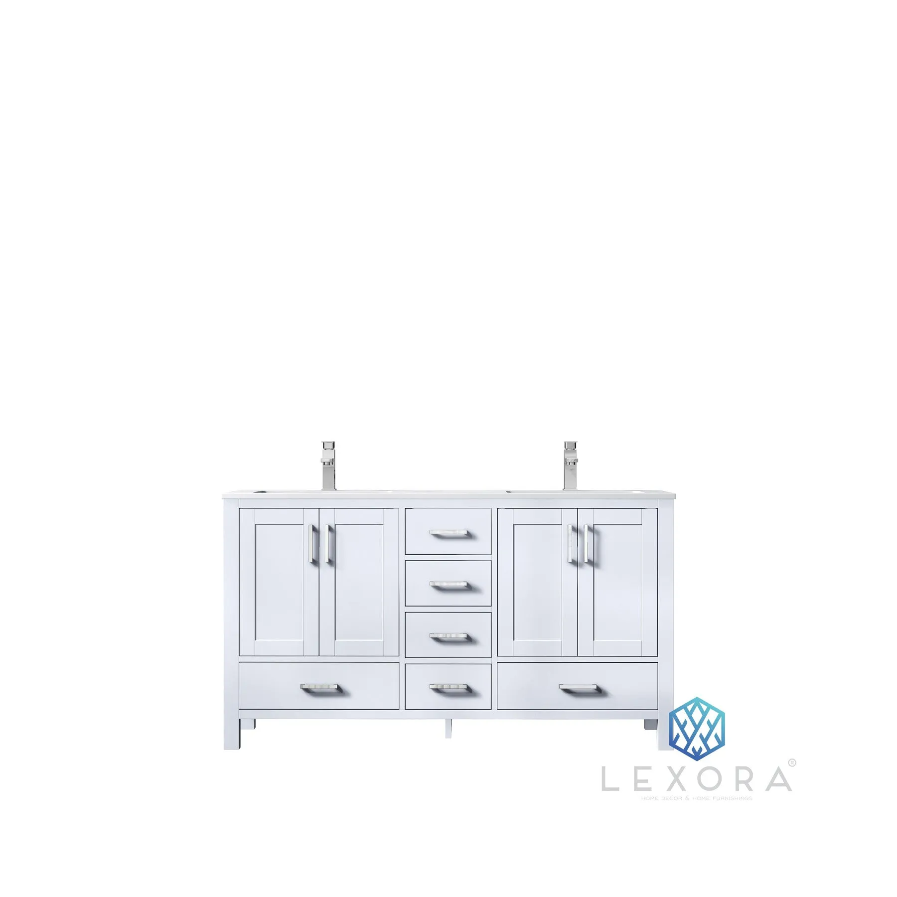 Jacques 60 In. Freestanding White Bathroom Vanity With Double Undermount Ceramic Sink, White Carrara Marble Top