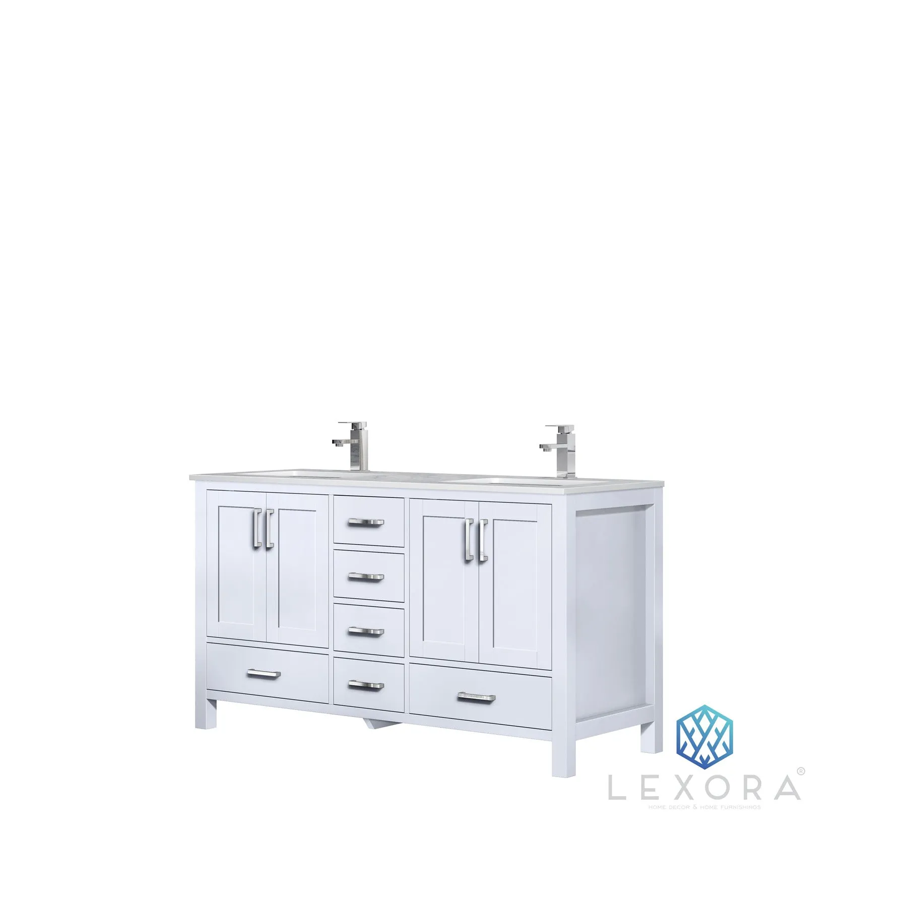Jacques 60 In. Freestanding White Bathroom Vanity With Double Undermount Ceramic Sink, White Carrara Marble Top