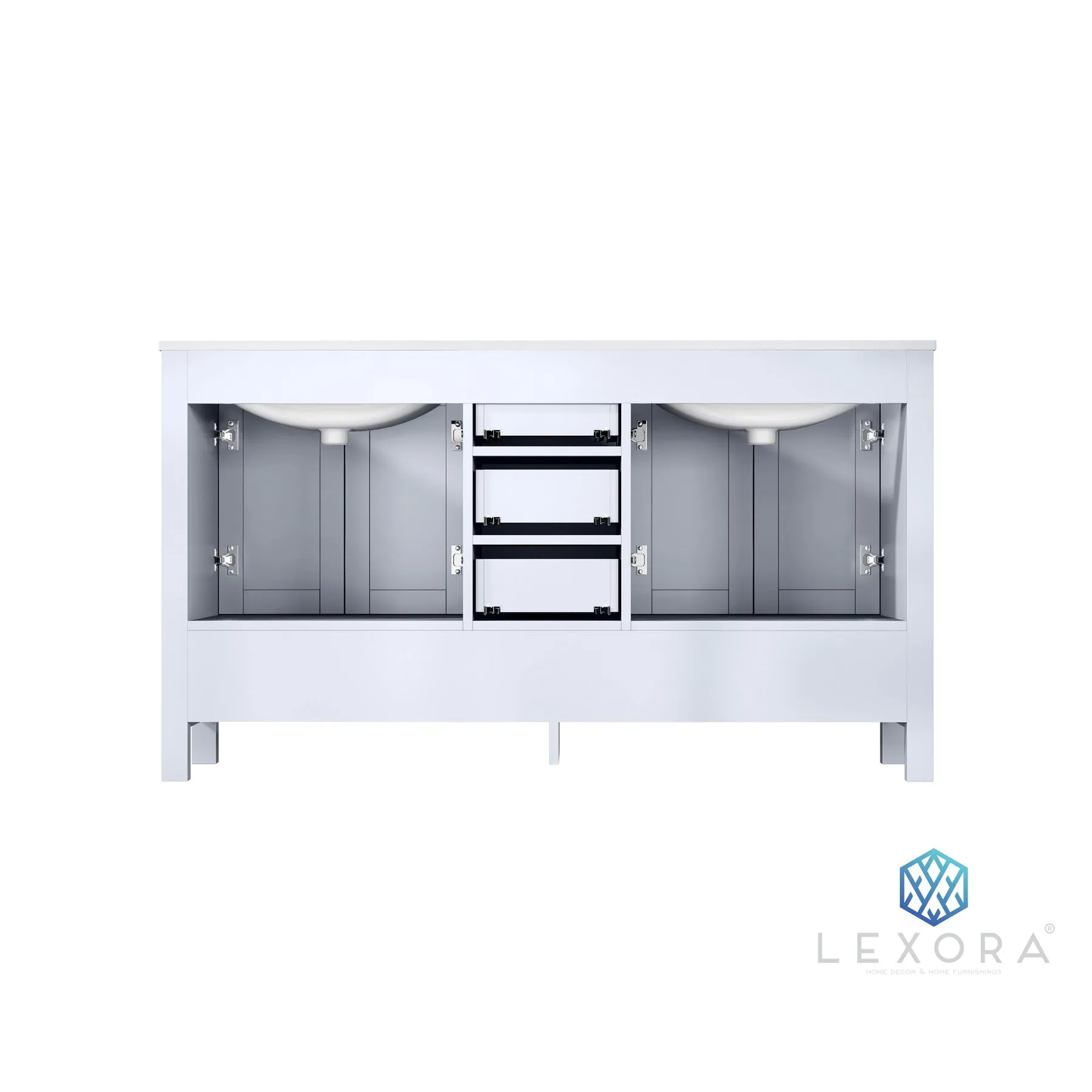 Jacques 60 In. Freestanding White Bathroom Vanity With Double Undermount Ceramic Sink, White Carrara Marble Top
