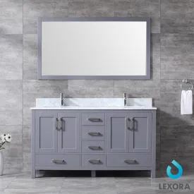 Jacques 60" Double Vanity Dark Grey, White Carrera Marble Top, White Square Sinks and 58" Mirror