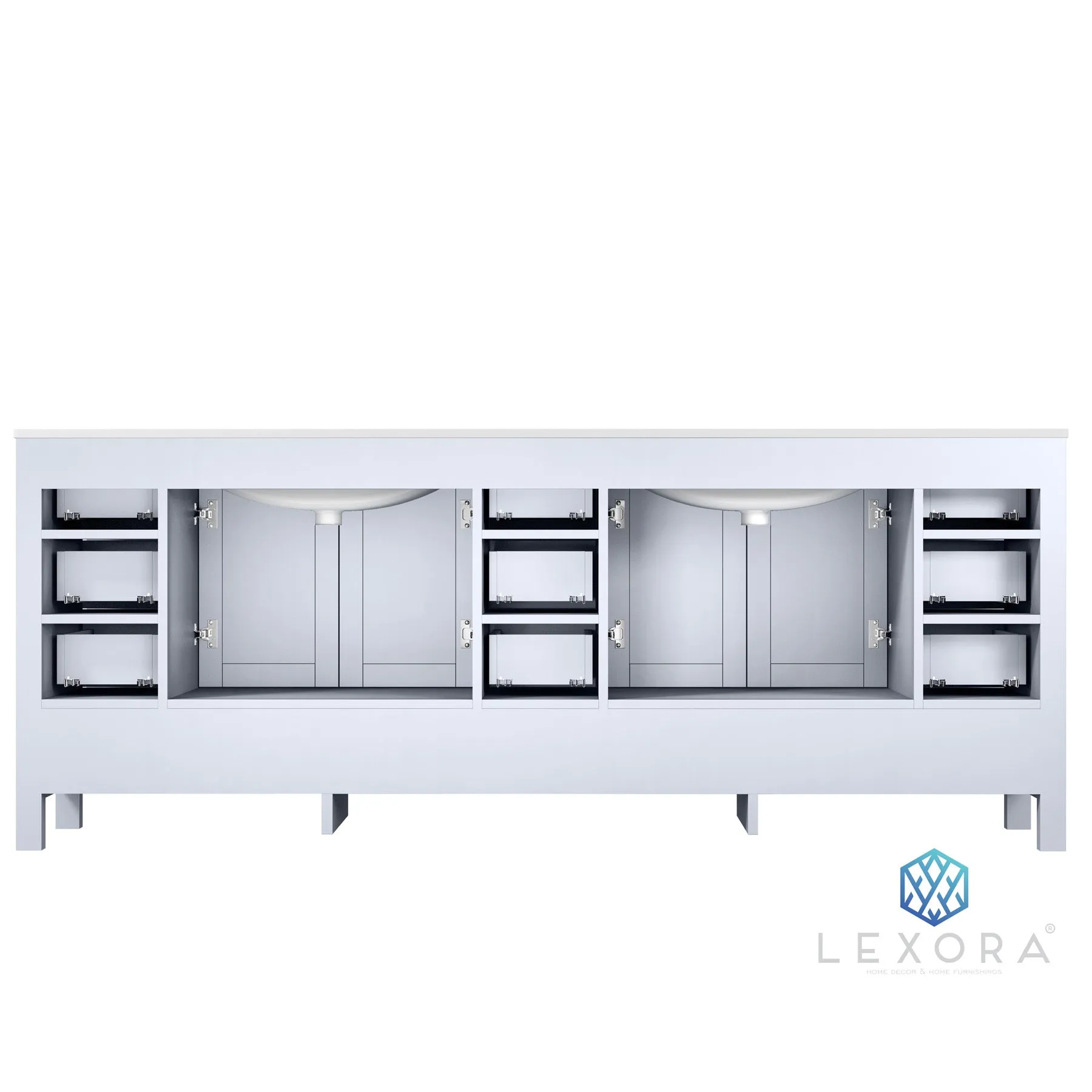 Jacques 84 In. Freestanding White Bathroom Vanity With Double Undermount Ceramic Sink, White Carrara Marble Top