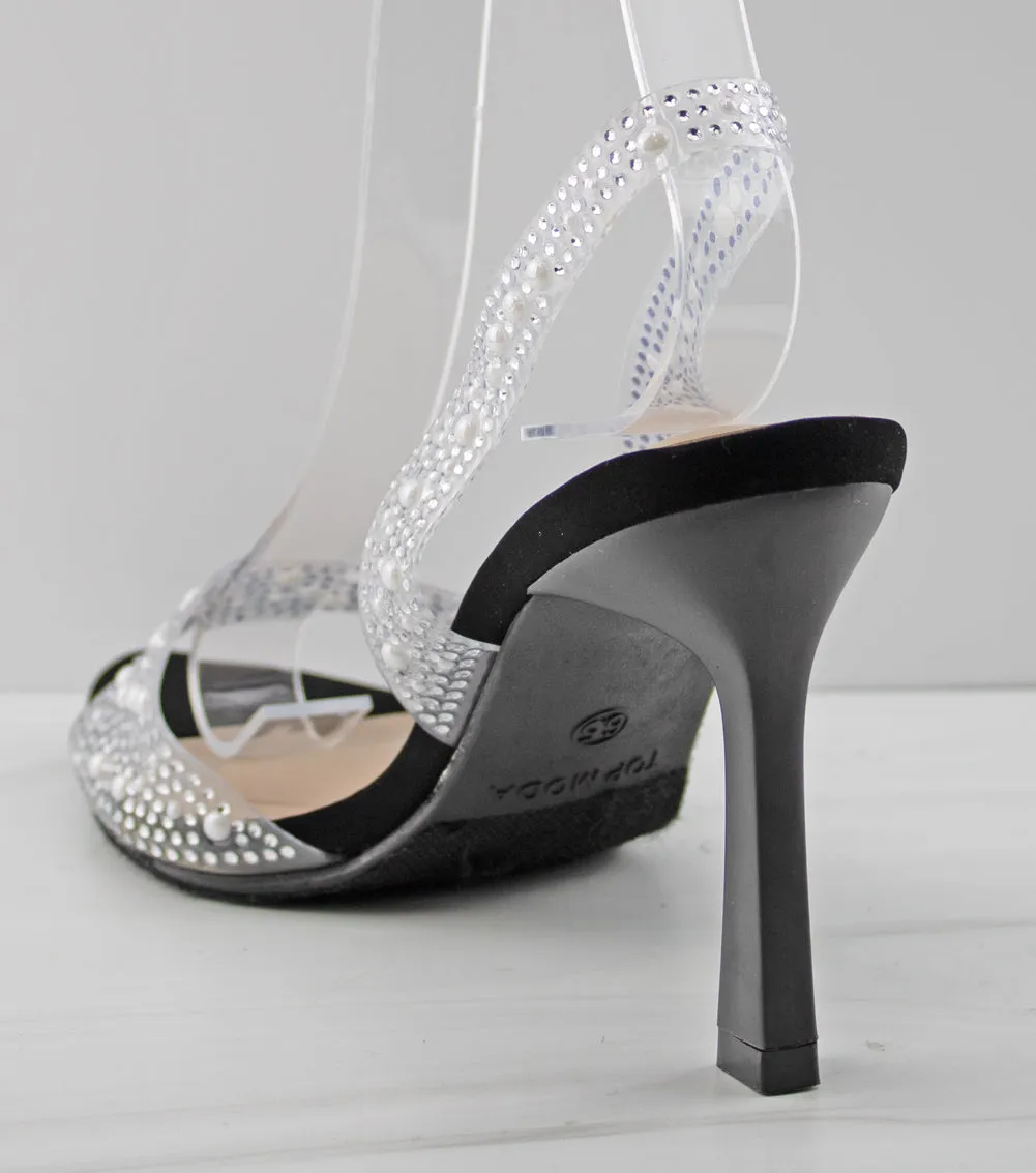 Jody 30 Women's Rhinestone Slingback Pointy Stiletto Low Heels