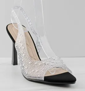 Jody 30 Women's Rhinestone Slingback Pointy Stiletto Low Heels
