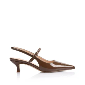 Luce Slingback Kitten Heels - Cocoa Brown Patent