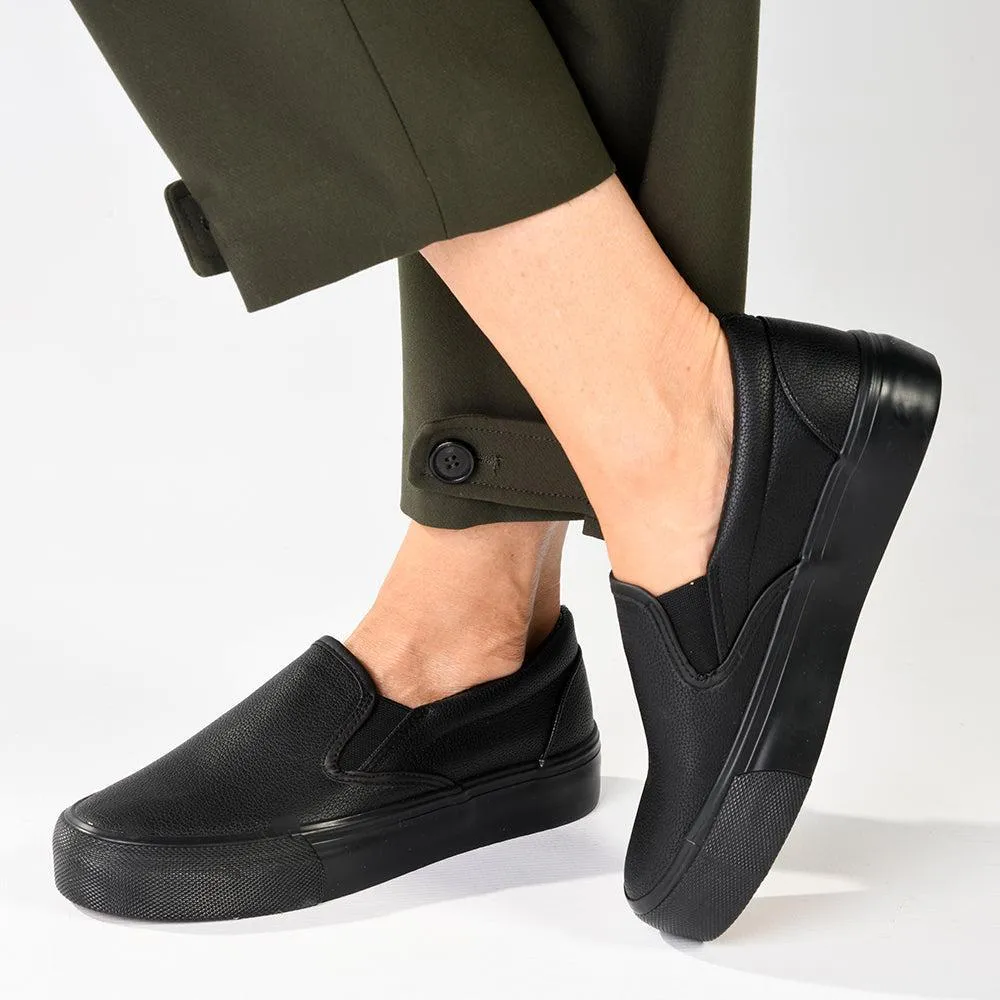 Madison Ladies Platform Slip On Sneaker - Black Mono