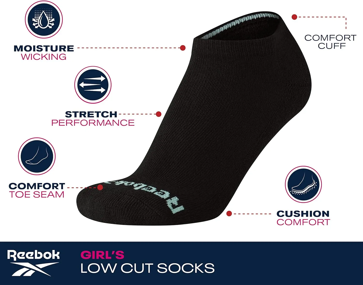 Reebok Girls' Low Cut Socks ?C 12 Pack Lightweight Breathable Low Cut No Show Socks for Girls - Girl's Athletic Socks