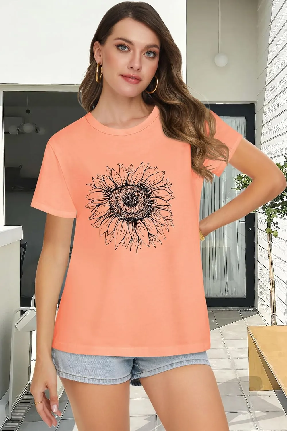 T Shirts for Women Summer Short Sleeve Crewneck Casual Cute Graphic Basic Tees Tops