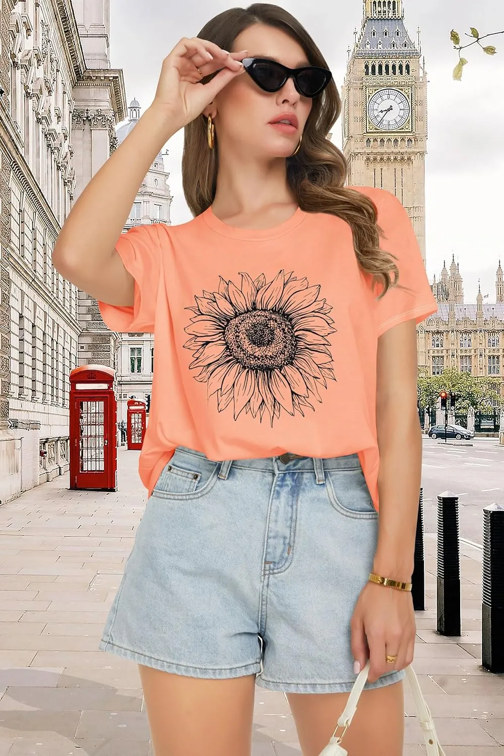 T Shirts for Women Summer Short Sleeve Crewneck Casual Cute Graphic Basic Tees Tops