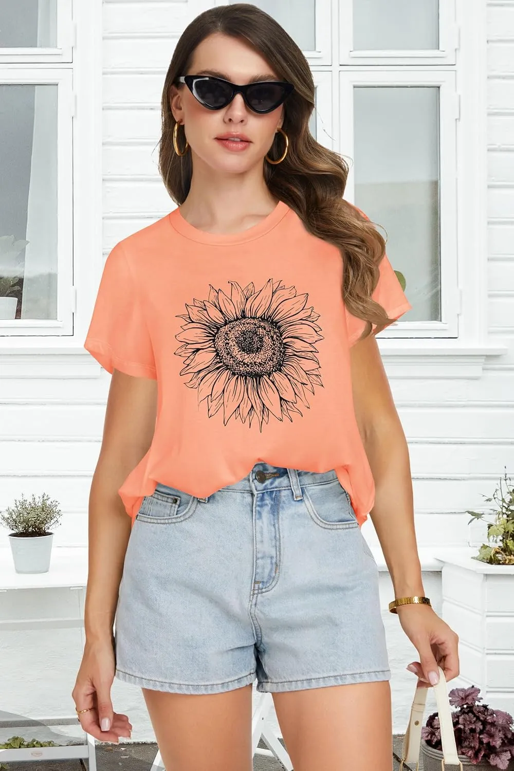 T Shirts for Women Summer Short Sleeve Crewneck Casual Cute Graphic Basic Tees Tops