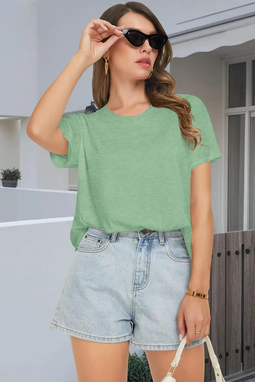 T Shirts for Women Summer Short Sleeve Crewneck Casual Cute Graphic Basic Tees Tops