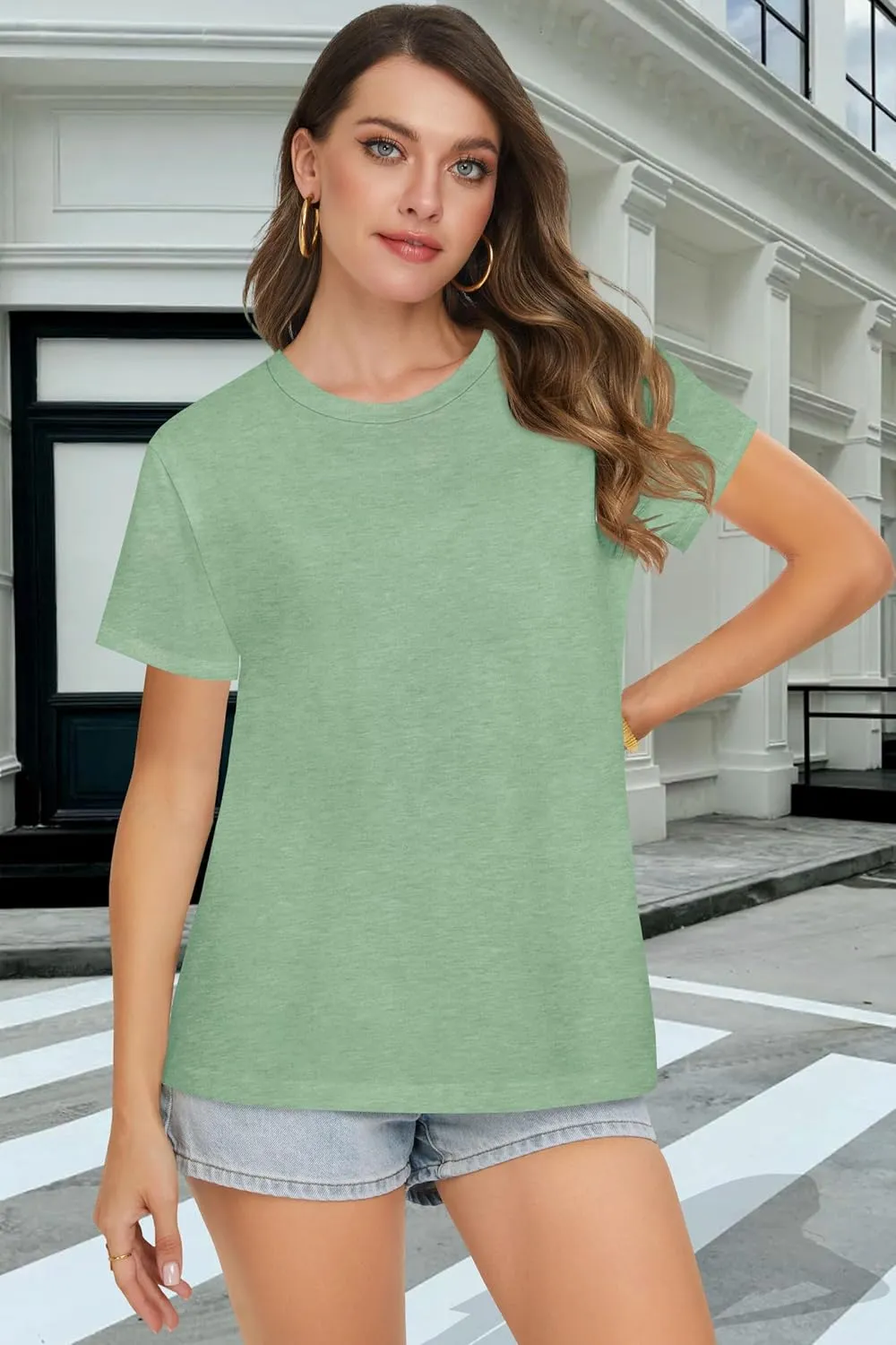 T Shirts for Women Summer Short Sleeve Crewneck Casual Cute Graphic Basic Tees Tops