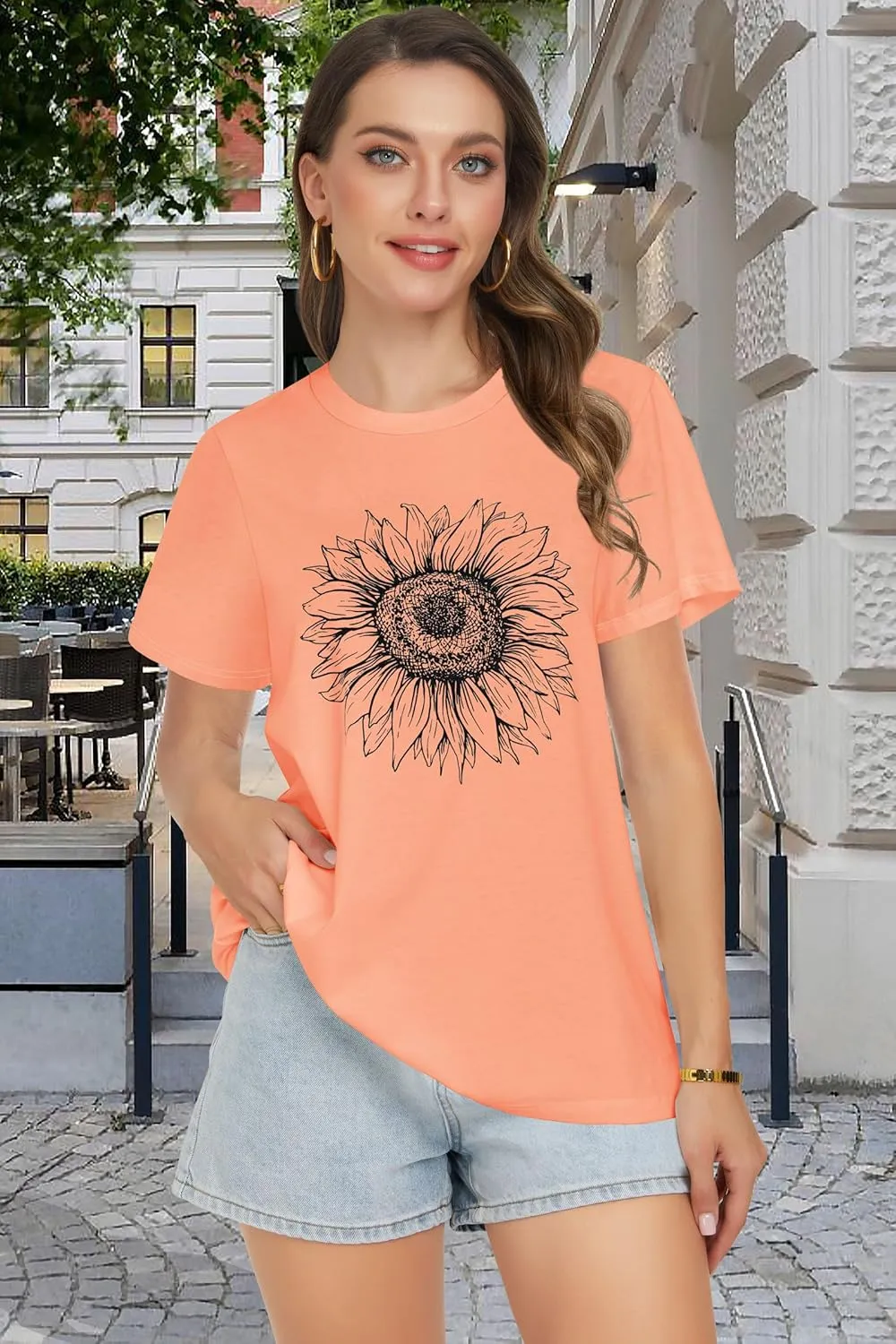 T Shirts for Women Summer Short Sleeve Crewneck Casual Cute Graphic Basic Tees Tops