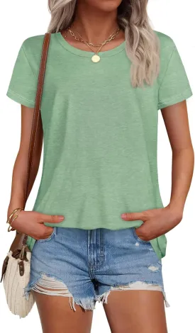 T Shirts for Women Summer Short Sleeve Crewneck Casual Cute Graphic Basic Tees Tops