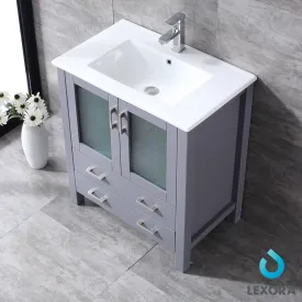 Volez 30" Single Vanity Dark Grey, Integrated Top, White Integrated Square Sink and no Mirror