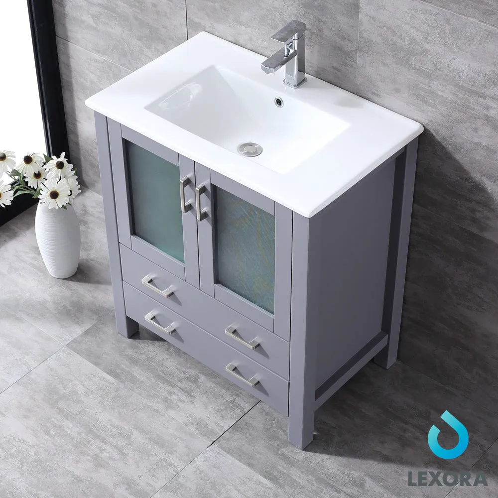 Volez 30" Single Vanity Dark Grey, Integrated Top, White Integrated Square Sink and no Mirror
