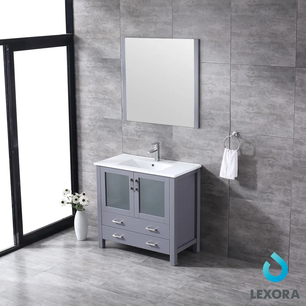 Volez 36" Single Vanity Dark Grey, Integrated Top, White Integrated Square Sink and 34" Mirror