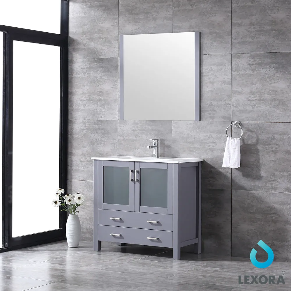 Volez 36" Single Vanity Dark Grey, Integrated Top, White Integrated Square Sink and 34" Mirror