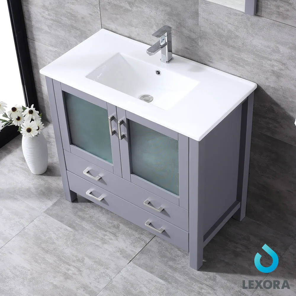 Volez 36" Single Vanity Dark Grey, Integrated Top, White Integrated Square Sink and 34" Mirror