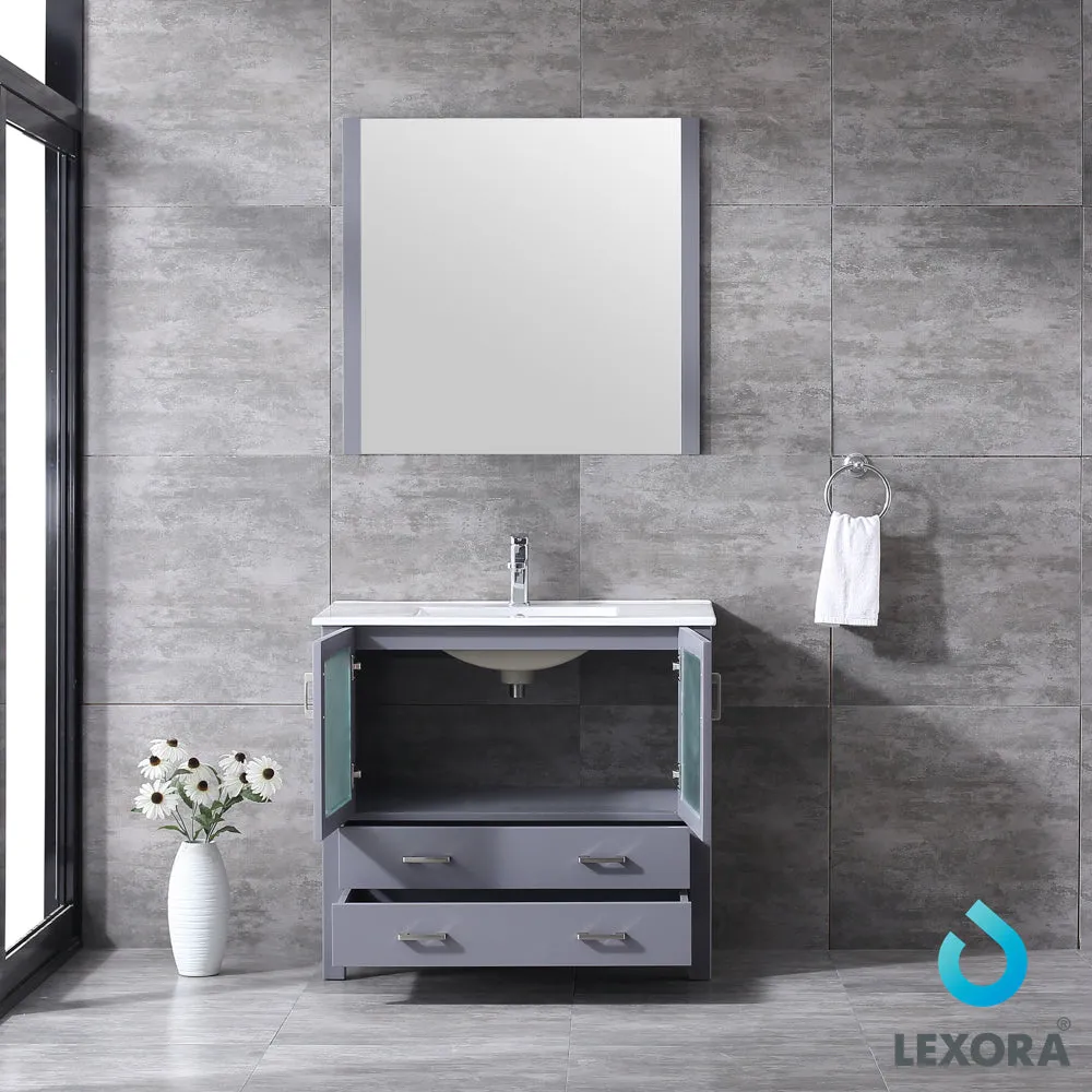 Volez 36" Single Vanity Dark Grey, Integrated Top, White Integrated Square Sink and 34" Mirror