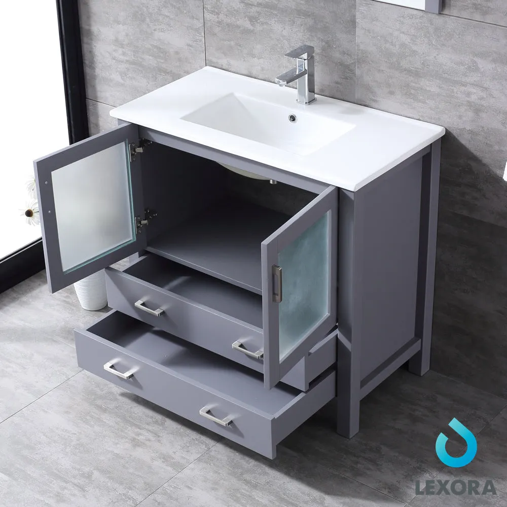 Volez 36" Single Vanity Dark Grey, Integrated Top, White Integrated Square Sink and 34" Mirror