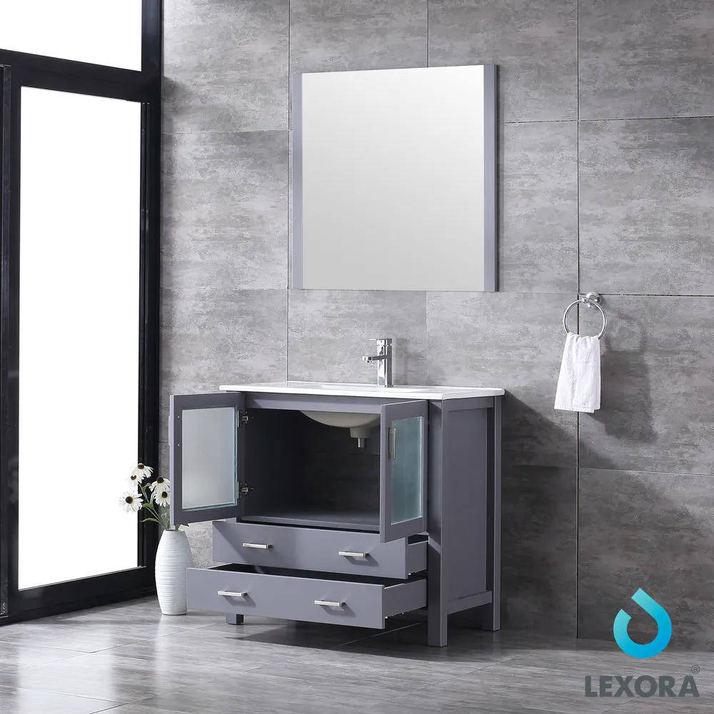 Volez 36" Single Vanity Dark Grey, Integrated Top, White Integrated Square Sink and 34" Mirror