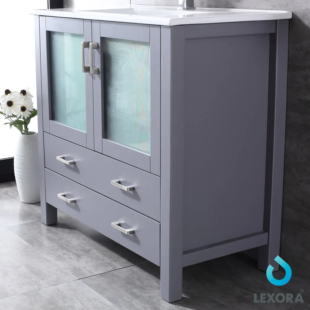 Volez 36" Single Vanity Dark Grey, Integrated Top, White Integrated Square Sink and 34" Mirror