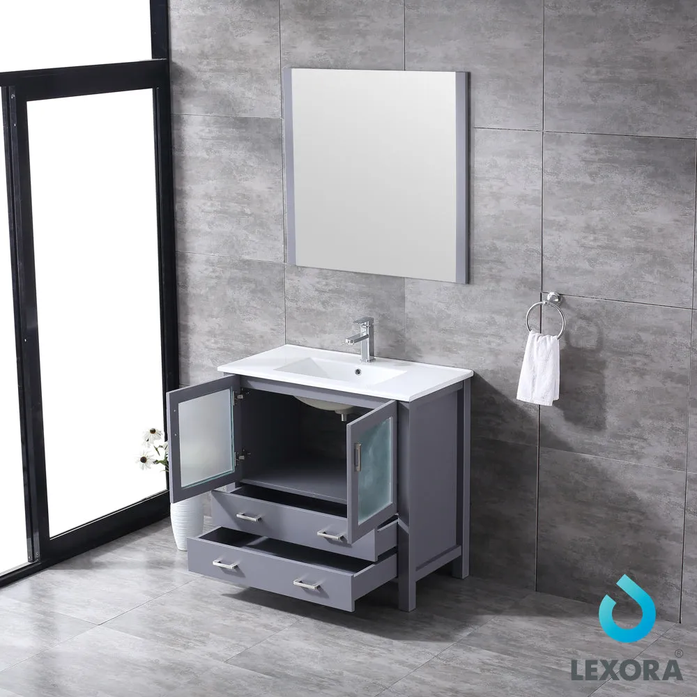 Volez 36" Single Vanity Dark Grey, Integrated Top, White Integrated Square Sink and 34" Mirror