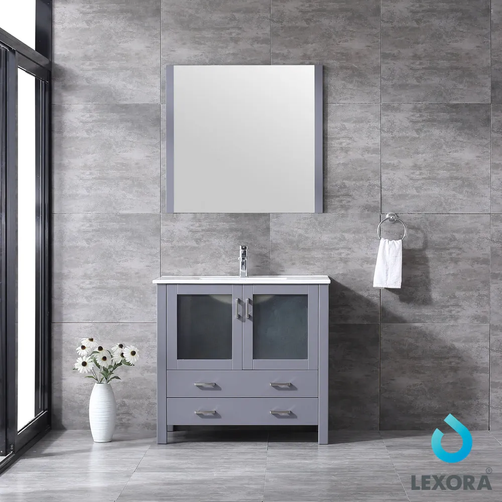 Volez 36" Single Vanity Dark Grey, Integrated Top, White Integrated Square Sink and 34" Mirror