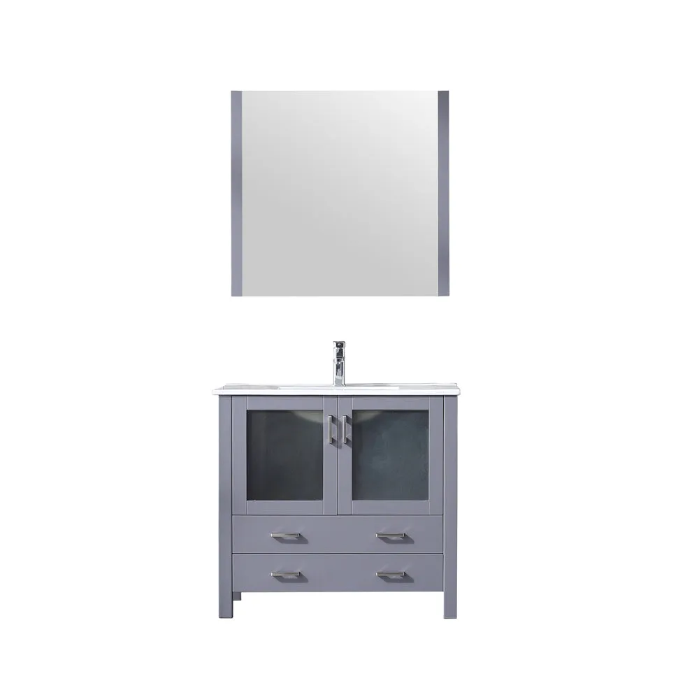 Volez 36" Single Vanity Dark Grey, Integrated Top, White Integrated Square Sink and 34" Mirror