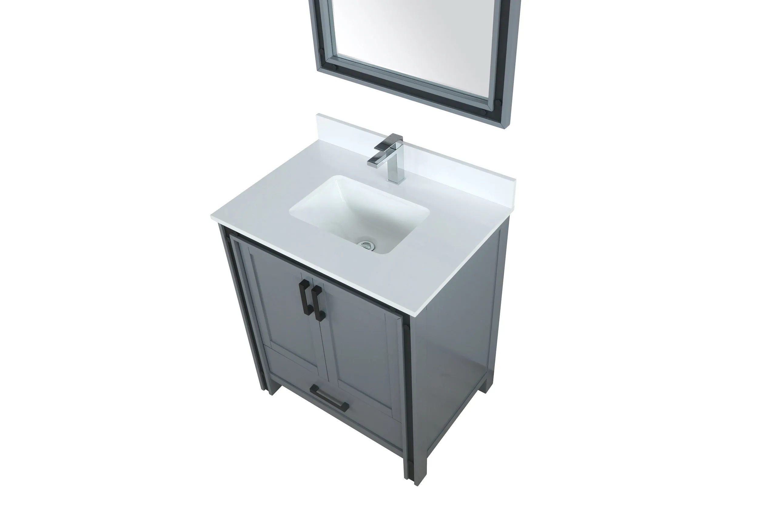 Ziva 30" Dark Grey Single Vanity, Cultured Marble Top, White Square Sink and 28" Mirror w/ Faucet