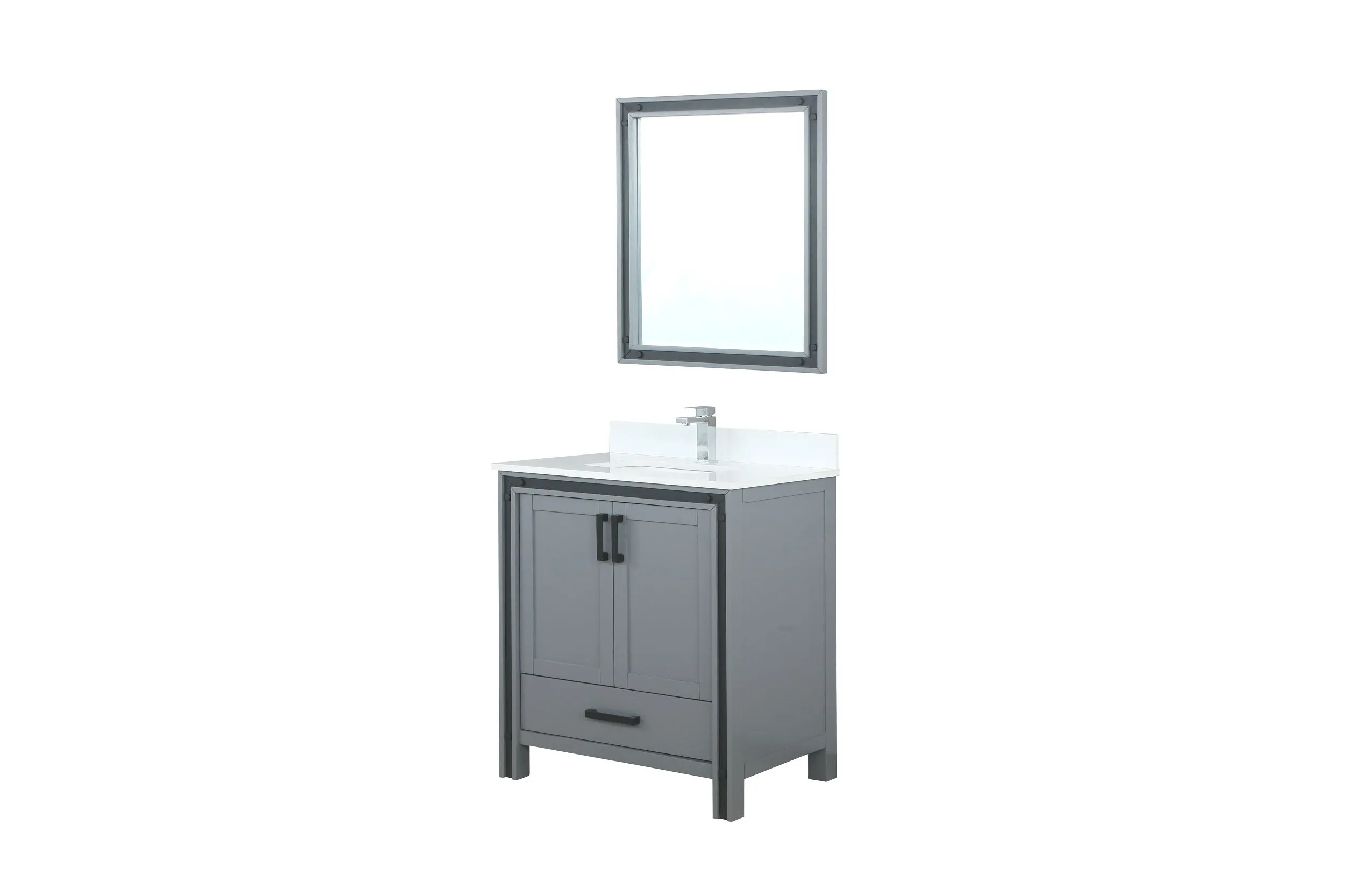 Ziva 30" Dark Grey Single Vanity, Cultured Marble Top, White Square Sink and 28" Mirror w/ Faucet