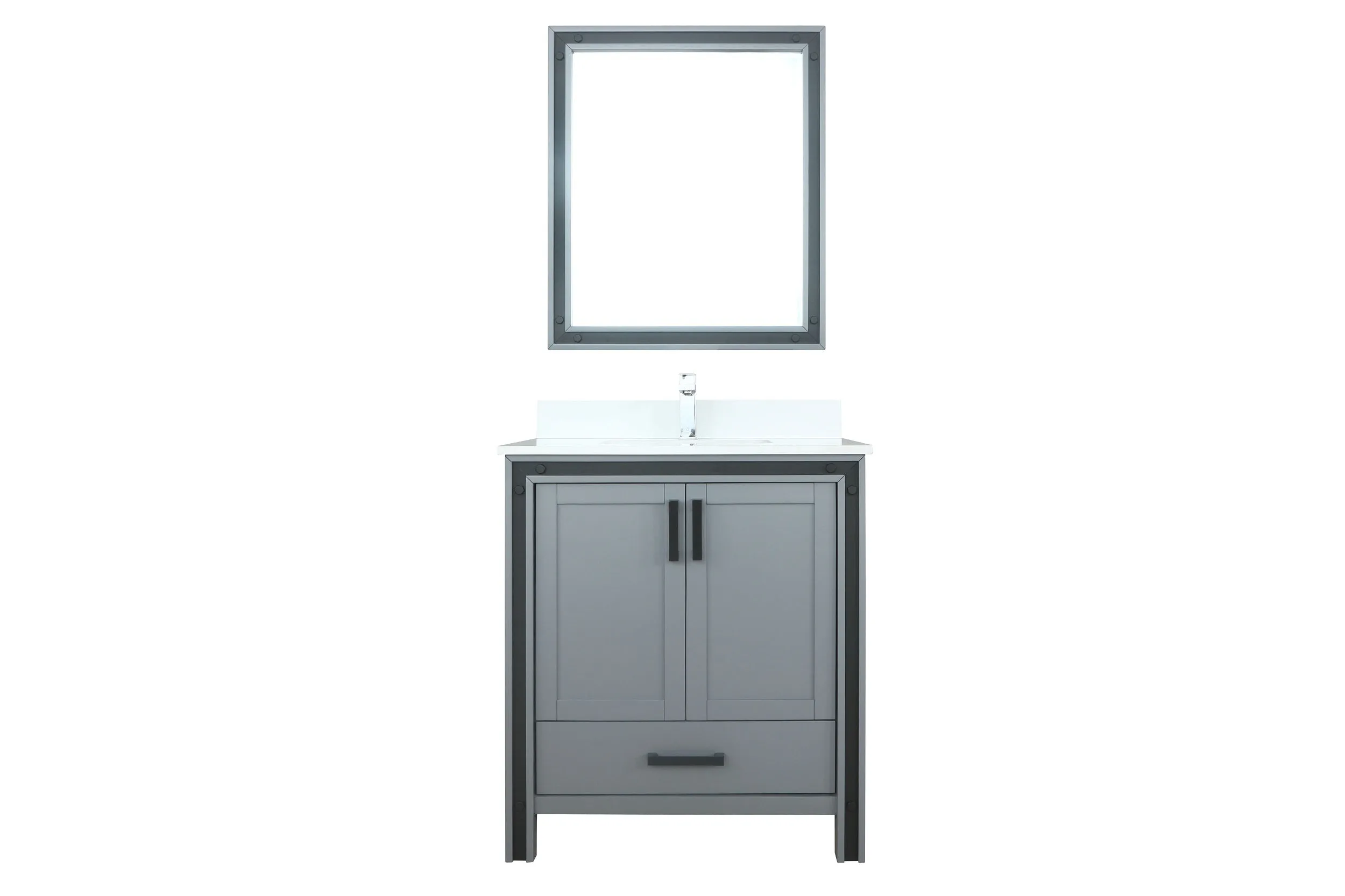 Ziva 30" Dark Grey Single Vanity, Cultured Marble Top, White Square Sink and 28" Mirror