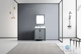 Ziva 30" Dark Grey Single Vanity, Cultured Marble Top, White Square Sink and 28" Mirror