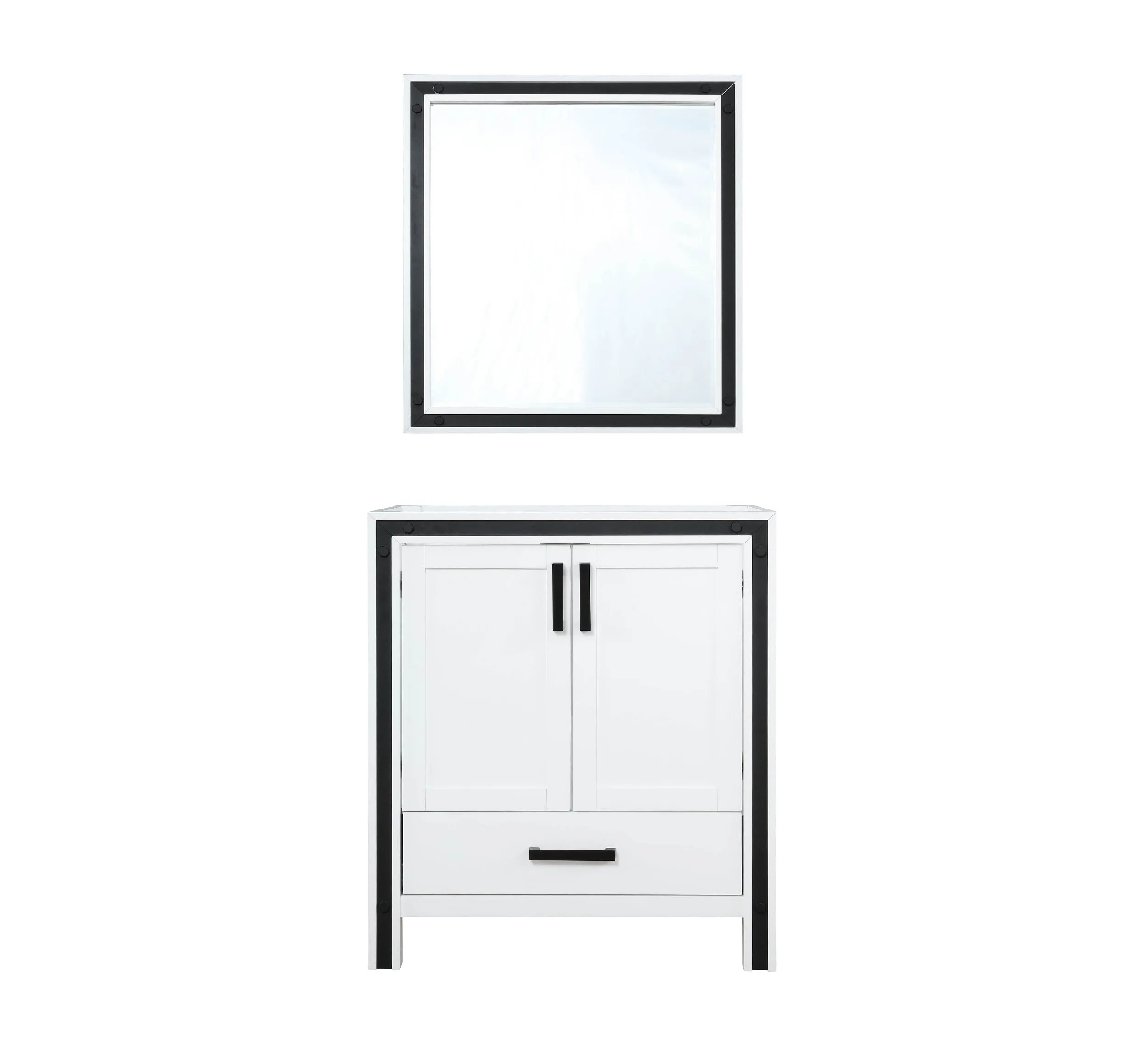 Ziva 30" White Single Vanity, no Top and 28" Mirror