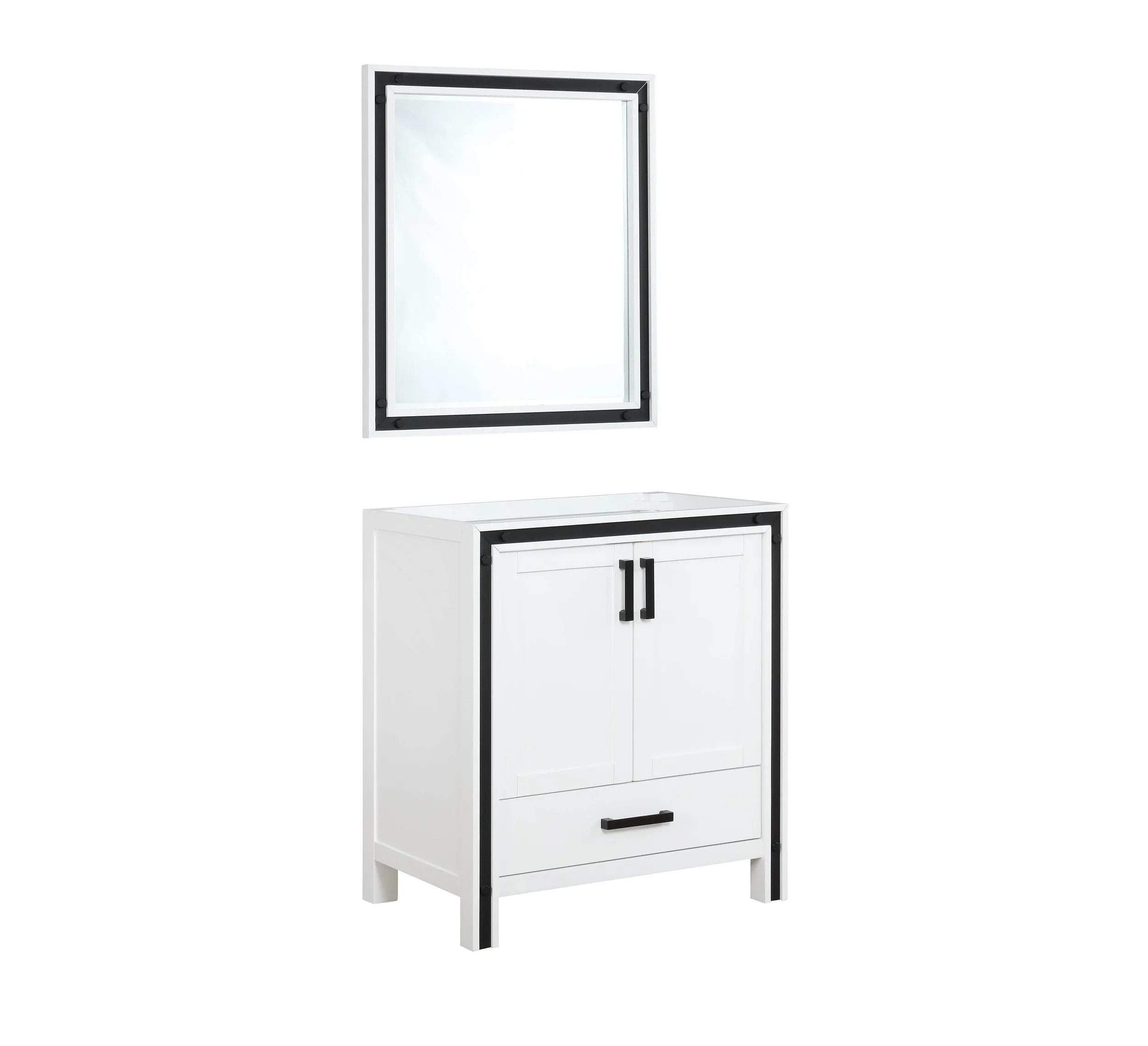 Ziva 30" White Single Vanity, no Top and 28" Mirror