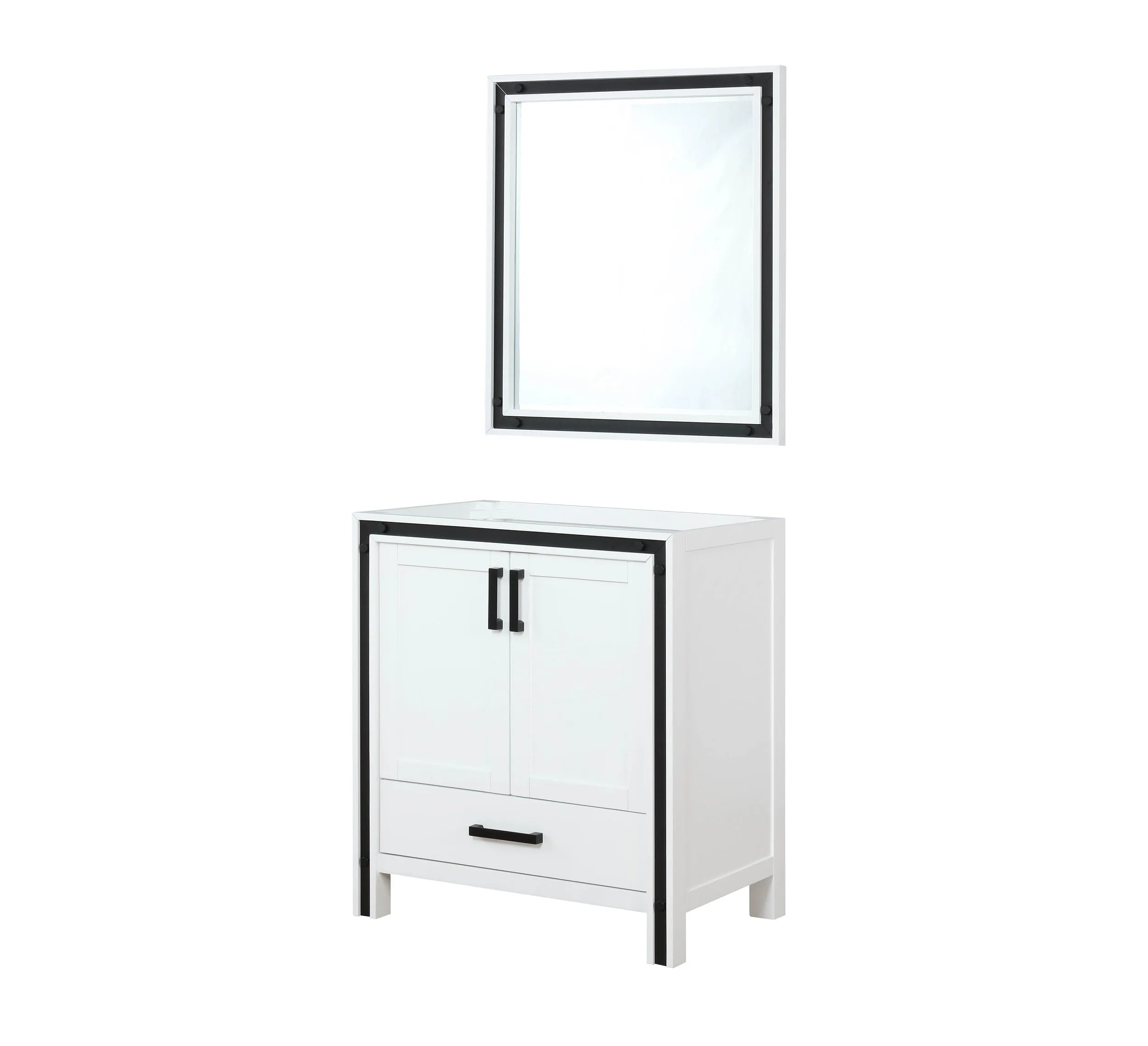 Ziva 30" White Single Vanity, no Top and 28" Mirror
