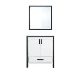 Ziva 30" White Single Vanity, no Top and 28" Mirror